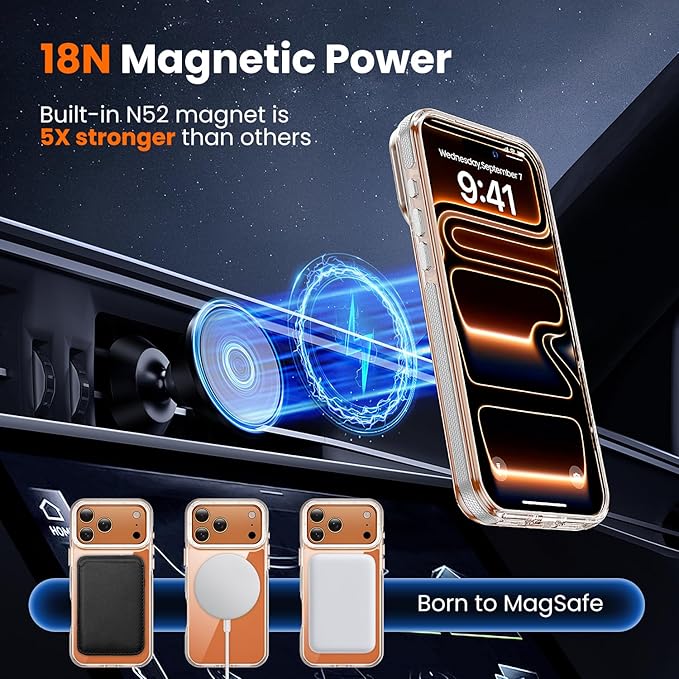 toushion 3 in 1 for iPhone 17 Pro Max Case Clear Bumper,Fits MagSafe, Yellowing-Resistant Acrylic Back, Shockproof Guard Corners, Military-Grade Protection for Phone Cover 6.9 inch