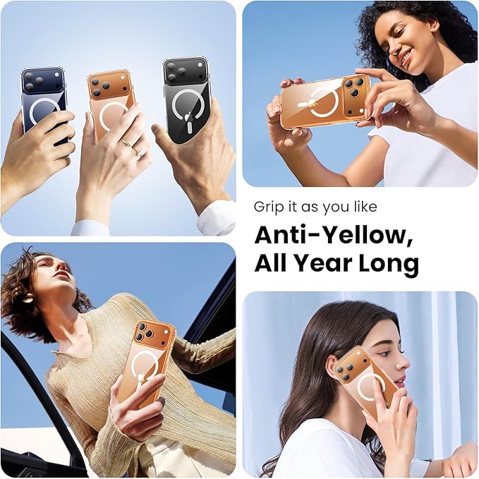 Anti-Yellowing Strong Magnetic for iPhone 17 Pro Case with Camera Lens Protector [Compatible with MagSafe] [12FT Military Grade Drop] Slim Thin iPhone Cover 6.3 Inch, Clear