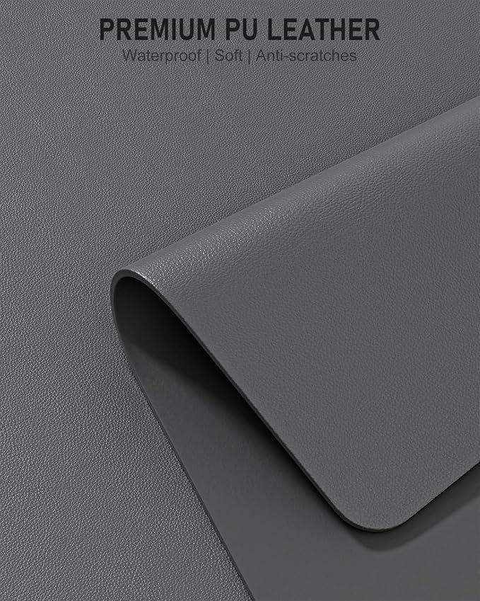 Desk Pad, 23.6" x 13.8" PU Leather Non-Slip Desk Mat Large Mouse Pad for Desktop, Waterproof Laptop Computer Writing Mat for Office, Home, Work, Gaming, Space Gray