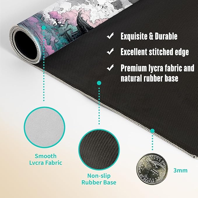 Extended Gaming Mouse Pad, Large Mouse Mat 3 mm Nature Rubber Base Mousepad with Stitched Edges, Non-Slip Desk Mat for Office Home Great Gift 31.5x11.8 Inch (Japanese Ink 1)