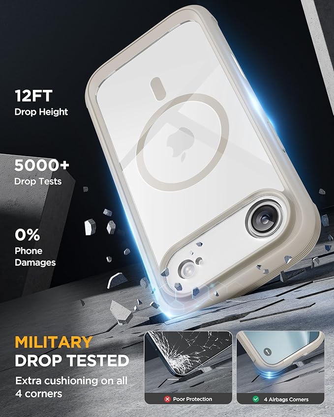Miracase Magnetic for iPhone Air Case 6.5" [Compatible with MagSafe] Full-Body Phone Case with Built-in Glass Screen Protector & Camera Control,Drop Proof iPhone 17 Air Case Cover, Grey Titanium