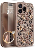 GVIEWIN for iPhone 16 Pro Max Case Compatible with MagSafe, [Military Grade Protection] [Screen Protector] Full Camera Protection Floral Translucent Women Magnetic Phone Case, Bunchflower/Brown