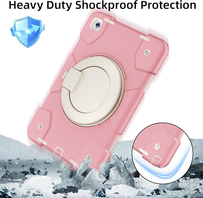 Andnary Case for Samsung Galaxy Tab A11+ Plus/A9+ 11 Inch 2025/2023, Tablet Case for Samsung Galaxy A9 Plus/A11+ with Screen Protector/360° Rotating Stand/Pen Holder/Shoulder Strap (Pink)