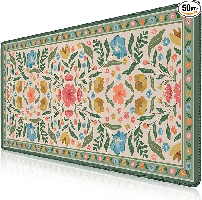 iLeadon Computer Desk Mat with Smooth Surface, Floral Stitched Edges XL Big Mosue Pad for Keyboard, Non Slip Green Extra Large Mouse Pad for Desktop, Office Desk mat for Women (Green)