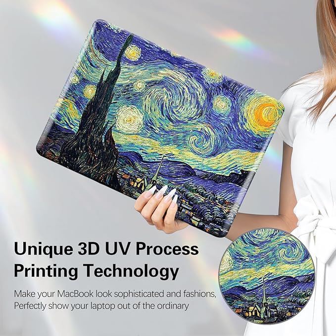 Funut for MacBook Air 13 inch M5 2026 2025-2022 M4 M3 M2 A3449 A3240 A3113 A2681, Plastic Laptop Hard Shell Case & Keyboard Cover for M2 M3 M4 M5 MacBook Air 13 inch, Van Gogh Starry Sky