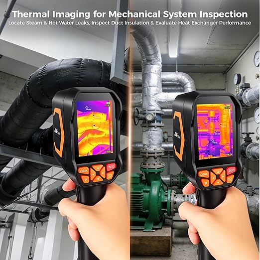 Handheld Dual Lens Thermal Imaging Camera with 2MP Visual Camera, 512×384 Super Resolution, -4°F~1022°F, PC 2D/3D Image Analysis for Hidden Water Leak Detection & Moisture Inspection