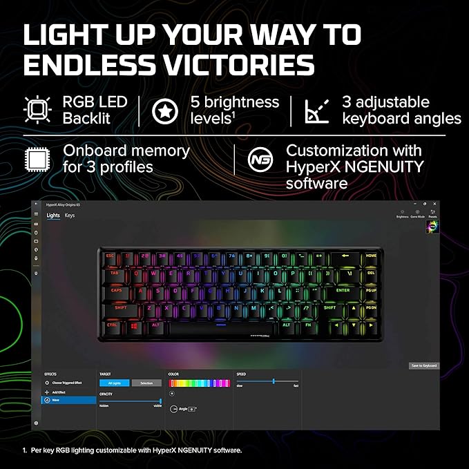 HyperX Alloy Origins 65 - Mechanical Gaming Keyboard – Compact 65% Form Factor - Linear Red Switch - Double Shot PBT Keycaps - RGB LED Backlit - NGENUITY Software Compatible,Black