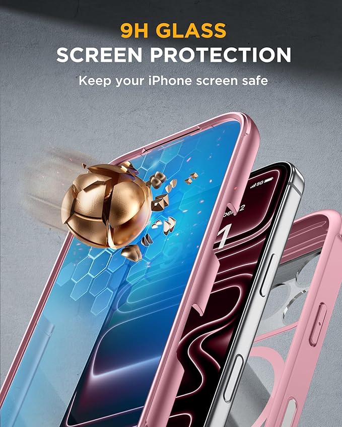 Miracase for iPhone 17 Pro Max Case 6.9" Full-Body Phone Case with Built-in Glass Screen Protector& Full Camera Protector,[Magnetic with MagSafe] Drop Proof 17 ProMax Cover, Light Pink