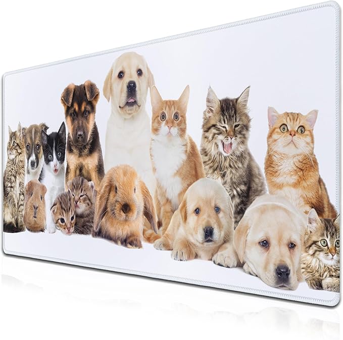 Computer Desk Pad Dog Desktop?Mat, Gaming Mousepads Keyboard Pad, Cool Mouse Pads Waterproof Non-Slip Rubber Base, 35.4" X 15.7" for Work/Game/Office/Home Cute Animal Pet Collection Photos