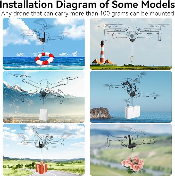 Drone Airdrop System for DJI Mini 5 Pro/Mini 4 Pro/Air 3/Mini 2 SE/Mavic 2/2S/Mavic 4 Pro/Phantom 3 4/4 Pro Transport Release Delivery Payload Device for Wedding Scene Fishing Bait & Rescue