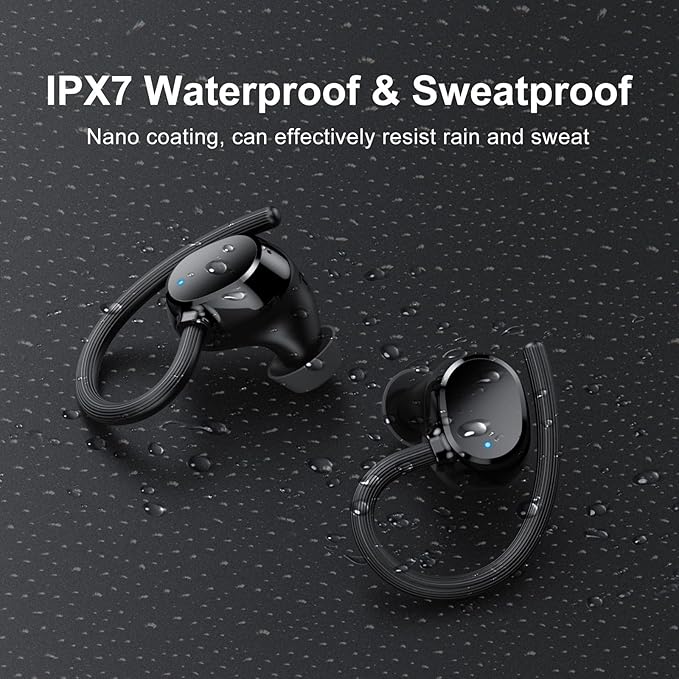 Wireless Earbuds for Small Ear, HiFi Stereo Sport Bluetooth 5.3 Headphones with Earhooks, 48H Deep Bass Ear Buds with LED Display, Noise Cancelling, IP7 Waterproof Earphones Built-in Mic for Running