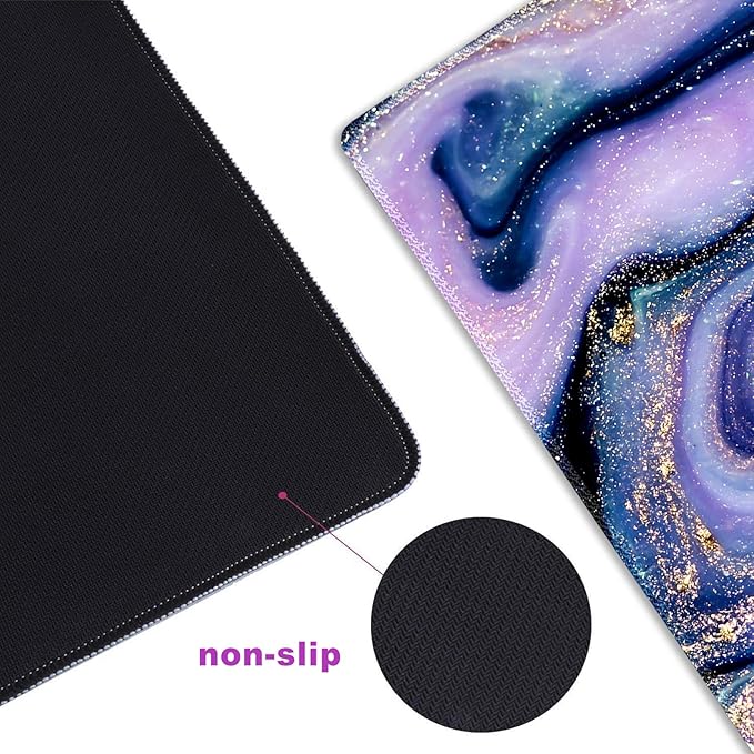 Extended Gaming Mouse Pad XXL ArtSo Large Keyboard Mat Long Mousepad Desk Decor Writing Pad Non Slip Rubber Base Stitched Edges for Work, Game, Office, Home, 35.1" x 15.7", Purple Marble