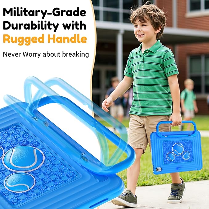 KAIJIAbox Kids Case for iPad A16 11th Generation 11 inch 2025/10th Generation 10.9” 2022- Military-Grade Rugged Drop Protection with Metal Handle/Stand, Screen Protector,Shoulder Strap-Blue