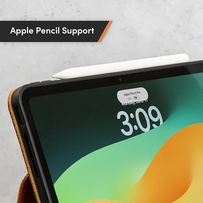 Casemade Real Leather Case Compatible with iPad Pro 13” M5 (2025)/M4 (2024) - Full-Grain Leather Cover, Auto Sleep/Wake, Dual Stand Position (Tan)