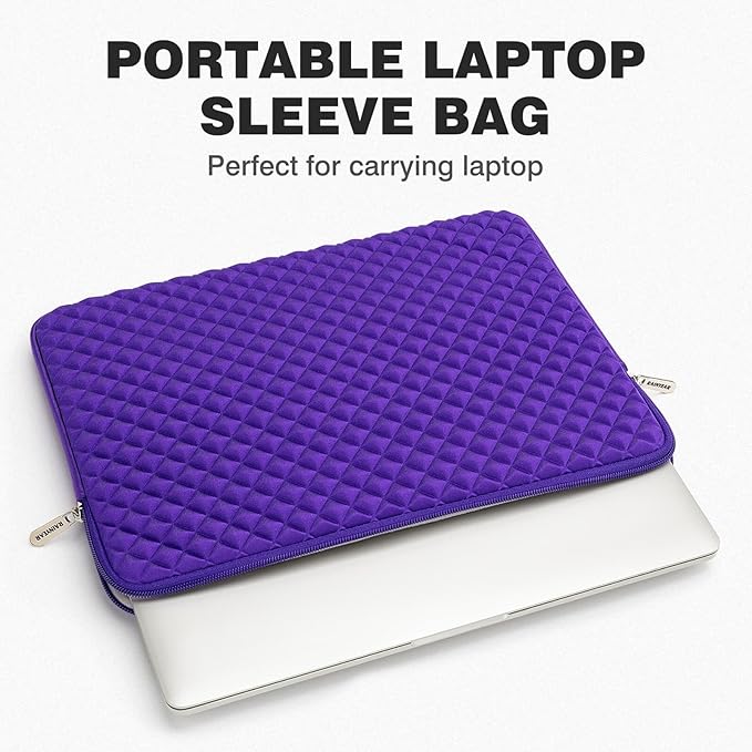 RAINYEAR 14 Inch Laptop Sleeve Diamond Foam Shock Resistant Neoprene Padded Case Fluffy Lining Zipper Cover Bag Compatible with 14" Notebook Computer Chromebook Tablet Ultrabook (Purple)