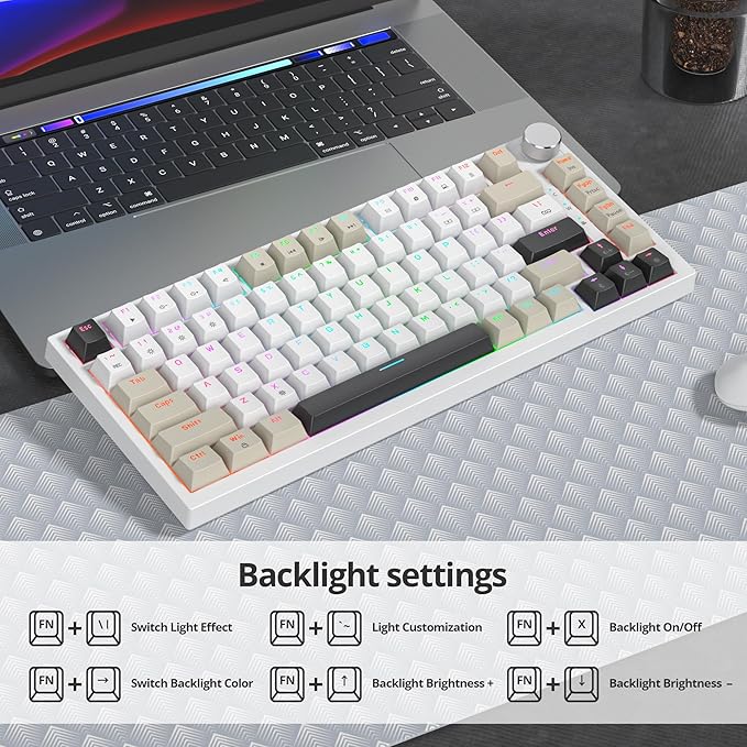 75% Mechanical Gaming Keyboard with Volumn Knob, Gasket Hot Swappable RGB, Wired, Red Switch, 82 Keys Compact Creamy (Black Grey)