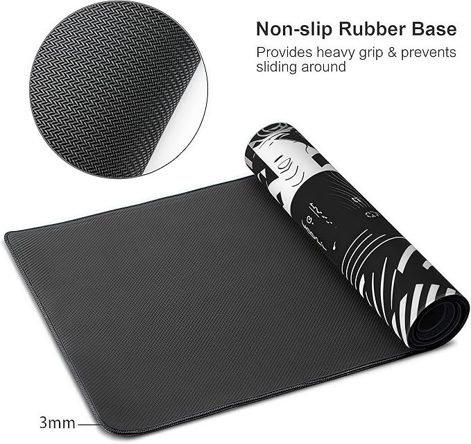 Game Skin Mouse Pad, Esports, Rubber, Anti-Skid, Office Desk Pad, 35.4 x 15.7 inches, Black and White, Rectangular, Gaming