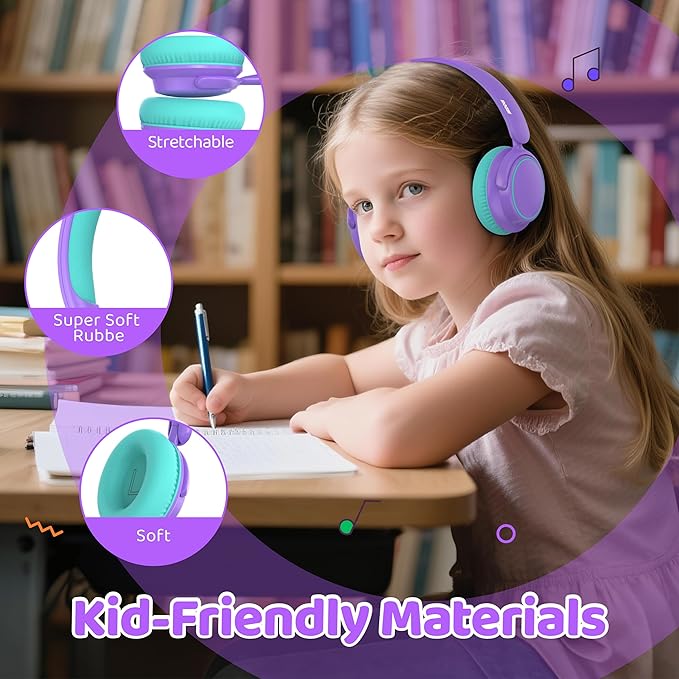 MIDOLA Active Noise Cancelling Kids Bluetooth Headphones,68H Play Time,Lightweight Wireless Foldable Over-Ear Headphone for Kid Toddler,Volume Limited 85/94dB,Headsets with Built-in Mic Purple