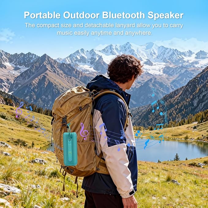 Bluetooth Bass Speaker 24W Loud Stereo Sound, Deep Bass, TWS Pairing, IPX7 Waterproof Dustproof,12H Playtime, RGB Light, Bluetooth Speakers Outdoor for Travel, Sport, Party, Biking (Teal)