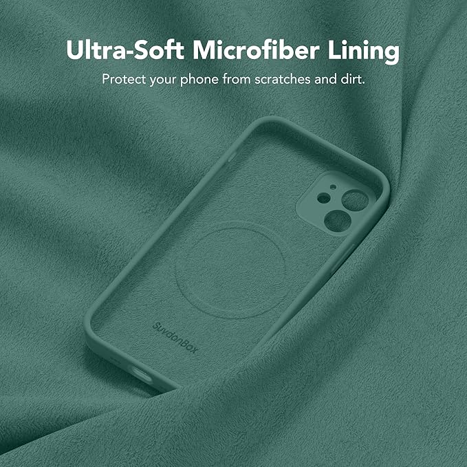 Magnetic for iPhone 12 Case, Compatible with MagSafe, [Full Camera Protection][Screen Protector] Silicone Shockproof Protective Phone Case for iPhone 12 6.1", Midnight Green