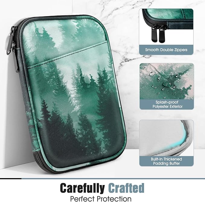TiMOVO 6-7 Inch Tablet Sleeve for eReader Book Paperwhite/Colorsoft Signature Edition, Protective Sleeve Cover Case with Pocket for E-Reader/Oasis & Kobo Devices, Green Forest