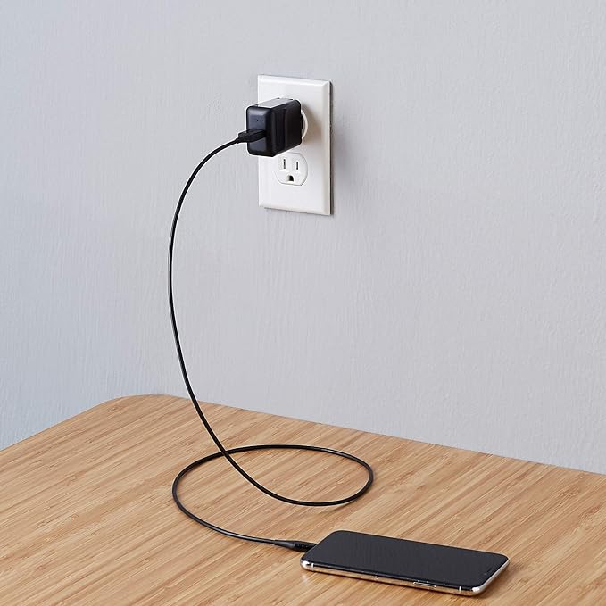 Amazon Basics 12W One-Port USB-A Wall Charger (2.4A), Portable Charging for Multiple Devices, iPhone 15/14/13/12/11/X, Samsung, and more, Black