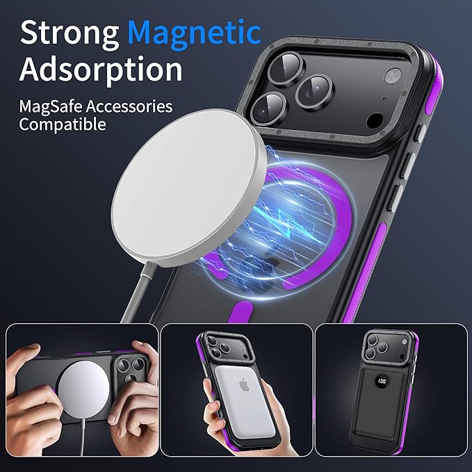for iPhone 17 Pro Max case with Camera Lens Protector [10Ft Military-Grade Protection] Compatible with fit MagSafe Shockproof Cover Phone case for iPhone 17 Pro max 6.9 inch, Purple Bumper