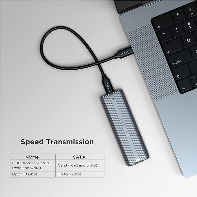 Satechi USB-C Aluminum Tool-Free Enclosure for M.2 PCIE NVME and SATA SSD, Support USB 3.2 Gen 2, 10 Gbps, M.2 NVMe/SATA PCIe B+M Key, up to 4TB, UASP Trim for SSD Size 2242/2260/2280