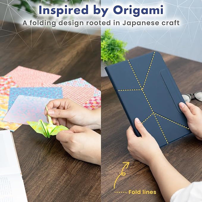 BELLEMOND iPad Air 11" Case M4 2026 / M3 2025 / M2 2024 | Origami Folio Stand | 6-Mode Foldable, Magnetic Detachable Cover | Mamoru Ori Case | Navy & Pale Blue