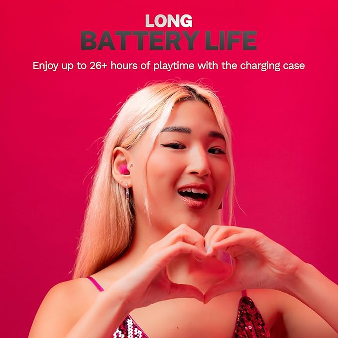 JLab Go Air Pop+, True Wireless Earbuds, Bluetooth Earbuds with Microphone, Dual Connect, EQ3 Sound, Dark Pink