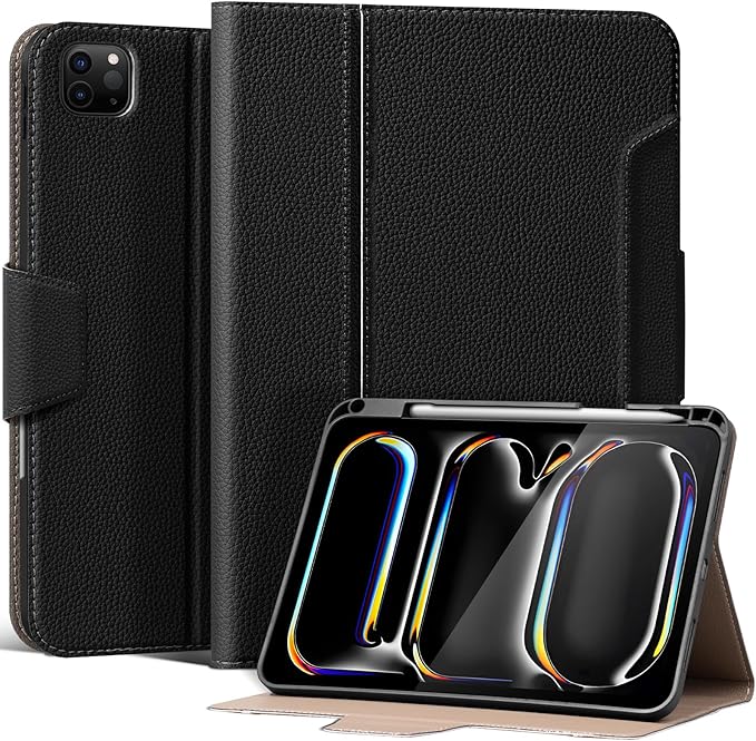 for iPad Pro 11" Case 4th/3rd/2nd/1st Generation (2022-2018), Microfiber Leather Folio Cover with Auto Sleep/Wake, Apple Pencil Holder, Multiple Viewing Angles, Secure Buckle Closure (Black)