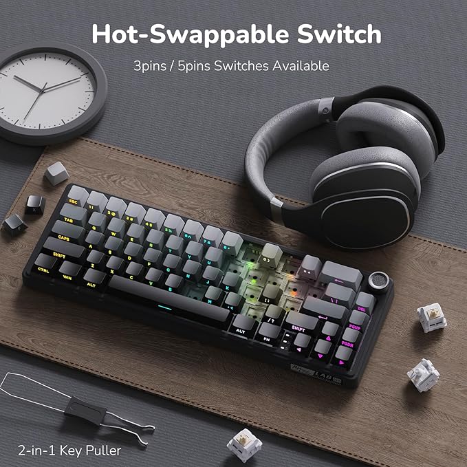 RK ROYAL KLUDGE R65 Wired Gaming Keyboard with Volume Knob, 60% Percent RGB Backlit Mechanical Keyboard, Side Printed PBT Keycaps, QMK/VIA, 66 Keys Hot Swappable Beige Switch, Gradient Black