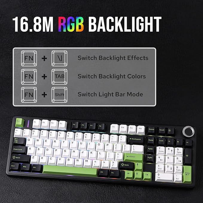 MechLands Aula F99 PRO 96% Mechanical Gaming Keyboard, BT5.0/USB-C/2.4GHz Wireless, Hot Swappable Gasket Custom Keyboard with 8000mAH Battery, Rotary Knob, RGB Backlit for Win/Mac (Black Green)
