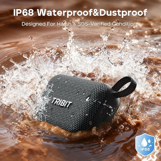 Tribit PocketGo Bluetooth Shower Speaker, IP68 Waterproof/Dustproof, Portable Speaker with 20H Playtime, Wireless, BT6.0, Supports TF Card, Electronics for Travel/Outdoors/Home