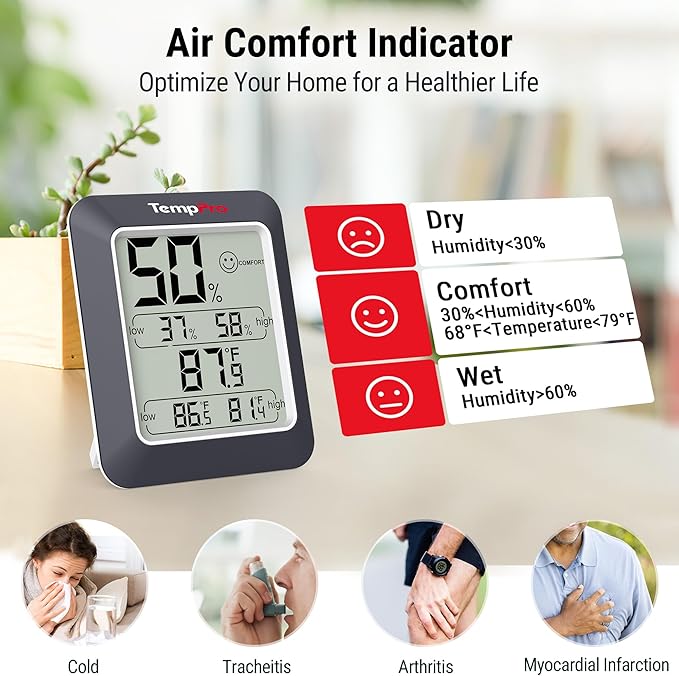 TempPro TP50W 3 Pieces Digital Hygrometer Indoor Thermometer Room Thermometer and Humidity Gauge with Temperature Humidity Monitor (Previously ThermoPro)