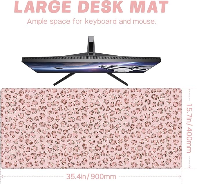 Baziabbo Pink Desk Mat,XXL Extended Large Mouse Pad,Gaming Mousepad with Stitched Edge,Non-Slip Rubber Base Keyboard Desk Pad for Home Office Study Game (C-Pink)