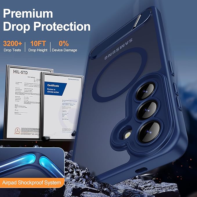 Magnetic for Samsung Galaxy S26 Case, [Compatible with MagSafe][Full Camera Protection][Built-in Invisible Kickstand] Translucent Matte Phone Case for S26 6.3" - Blue