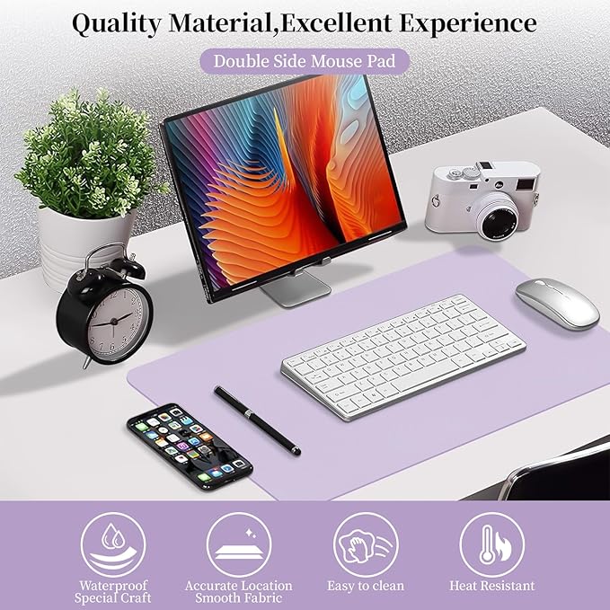 Bloss Purple Leather Desk Mat for Desktop,Desk Protector Pad Mats,Large Gaming Mouse Pad,Dual-Side Office Desks Mats for Keyboard and Mouse, Writing Pad for Office/Home.23.6"x 13.8"