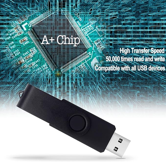 JBOS 2GB USB Flash Drive 10 Pack - Swivel Thumb Drives, USB2.0 Pen Drive for Data Storage, Black + Blue