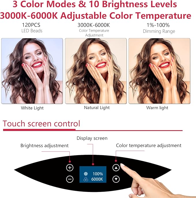 19 inch LED Ring Light LCD Display Touch Screen with Tripod Stand Dimmable Makeup Selfie Ring Light for Studio Portrait YouTube Vlog Video Shooting with Carrying Bag and Remote Controller, CRI>90