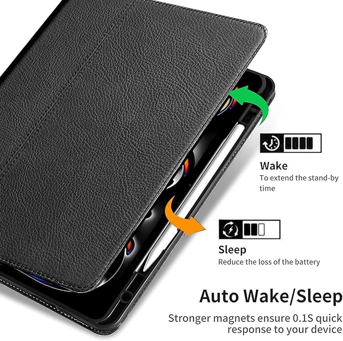 Gexmil Genuine Leather Case for iPad Pro 13 Inch (M5/M4) 2025/2024 with Pencil Holder,Protective Shockproof Smart Premium Leather Folio Cover Adjustable Stand Auto Sleep/Wake Anti-Slip, Sanded Black