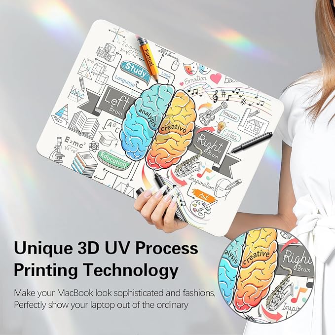 Funut for MacBook Air 13 inch Case M5 M4 M3 M2 2026 2025-2022 A3449 A3240 A3113 A2681, Funut Plastic Laptop Hard Shell Case & Keyboard Cover for M5 MacBook Air 13 inch, 11Cartoon Brain