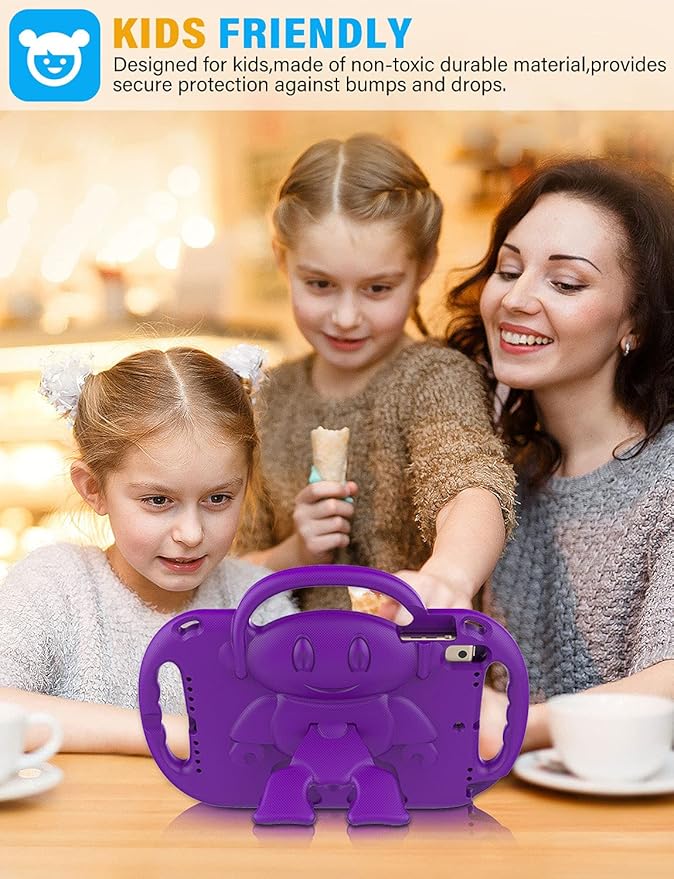 SUPLIK Kids Case for iPad 5th/6th Generation (9.7 inch, 2017/2018), iPad Air 1 & Air 2 & Pro 9.7 Protective Case with Shoulder Strap Handle Stand for iPad 5/6 & iPad Air 1st/2nd Gen, Purple