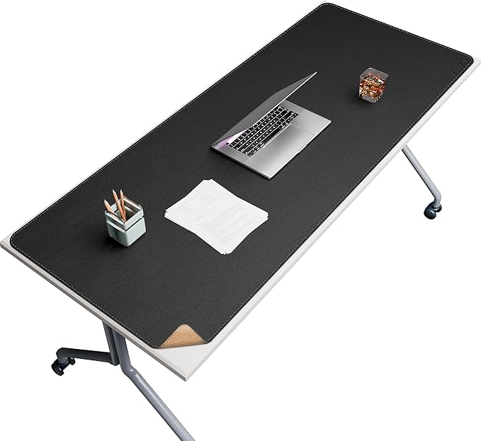 Chihein 59” x 24” Cork & PU Leather Desk Mat (Black) - Huge Mouse Pad, Double Sided Waterproof Desk Pad Protector for Gaming, Office, Home