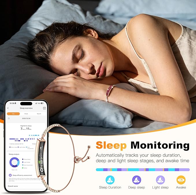 Smart Bracelet for Women, Stylish Jewelry Fitness Tracker with Heart Rate & Sleep Monitor, Waterproof Activity Tracker Watch with App for iOS & Android