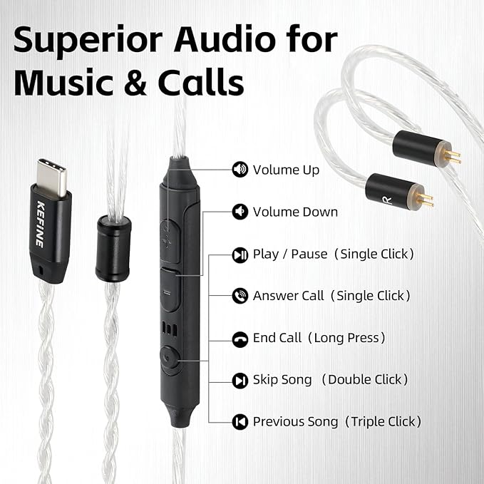 Klean in Ear Monitor, Wired Gaming Earbud, 10mm DLC Diaphragm Dynamic Driver, Wired Earbuds, Interchangeable Tuning Nozzles, HiFi IEM for Audiophile, Musician & Gaming (with Mic USB-C)