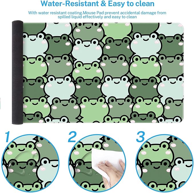 Arttown Green Cute Animal Mouse Pad Large Gaming Mat Kawaii Funny Frog Non-Slip Desk Pad Keyboard and Mouse Desk Mat for Gamer, Office & Home, 31.5 x 15.7 in