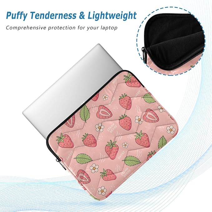 Strawberries Laptop Sleeve 13-14 Inch Waterproof Computer Bag for Women, Men - Cute Tablet Cover, A06D24018