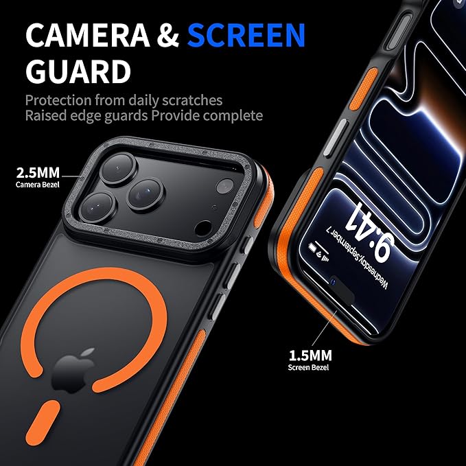 for iPhone 17 Pro Max case with Camera Lens Protector[10Ft Military-Grade Protection] Compatible with fit MagSafe Shockproof Slim Thin Cover case for iPhone 17 Pro Max 6.9 inch, Orange Bumper