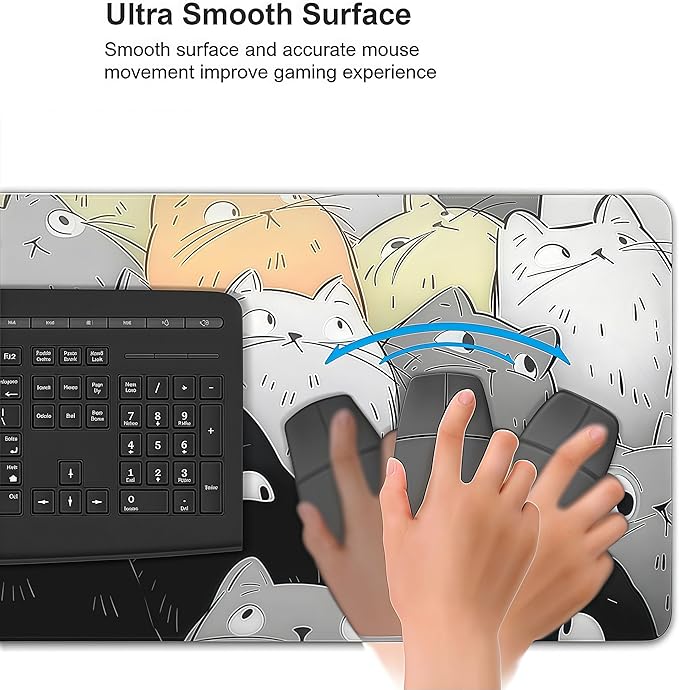 Large Mouse Pad with Cute Cat Design, Non-Slip Rubber Desk Mat, Rectangular Gaming Office Keyboard Pad, 35.4x15.7 Inches